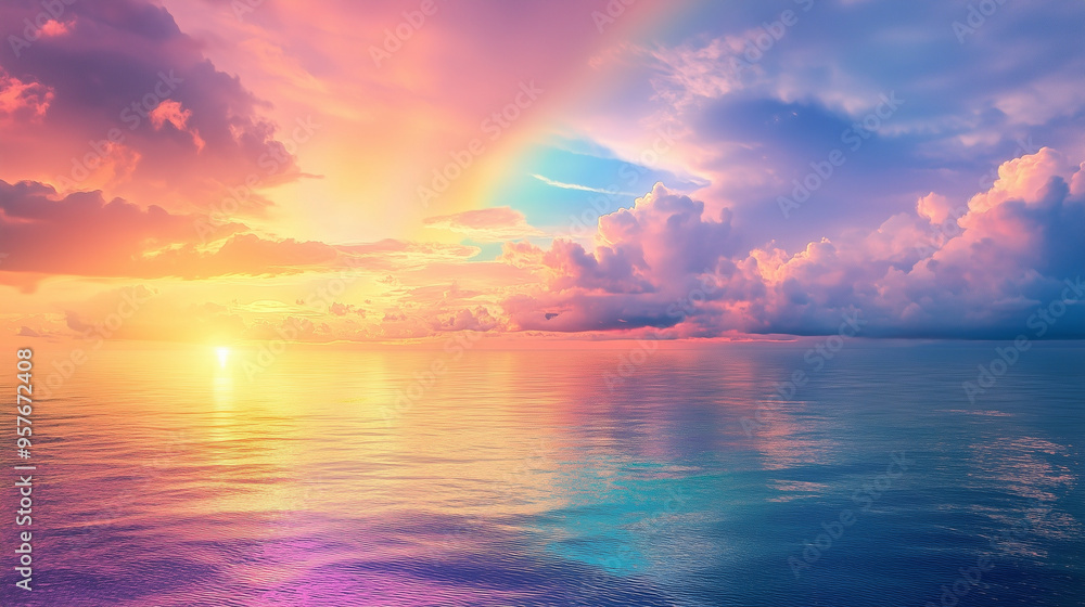 rainbow colored sunrise painted the sky and sea rainbow colored sunrise painted the sky and sea