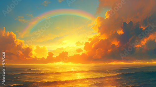 rainbow colored sunrise painted the sky and sea