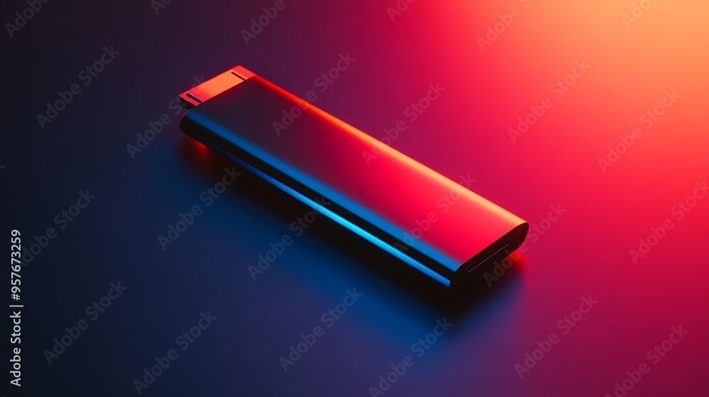 Black USB Stick on a Red and Blue Gradient Background Black USB Stick on a Red and Blue Gradient Background