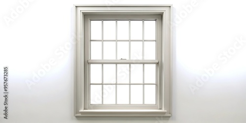 Silhouette of a single hung sash window on white background photo