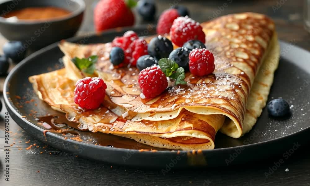 Delicious Pancakes with Fresh Berries and Syrup Delicious Pancakes with Fresh Berries and Syrup