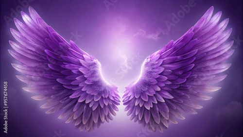 A unique and mystical stock photo of a purple angel wing against various backgrounds