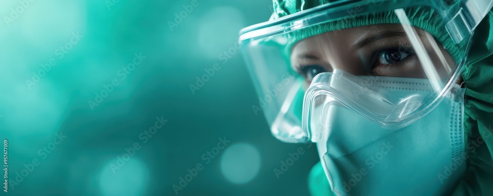Close-up of a healthcare professional in protective gear, emphasizing dedication and safety in the medical environment. Close-up of a healthcare professional in protective gear, emphasizing dedication and safety in the medical environment.