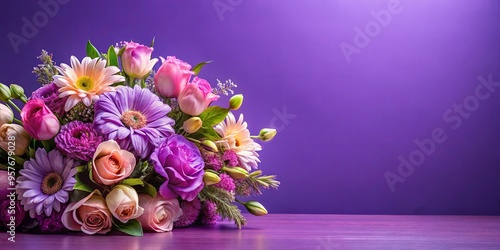 A beautiful arrangement of flowers on a purple surface against a purple background