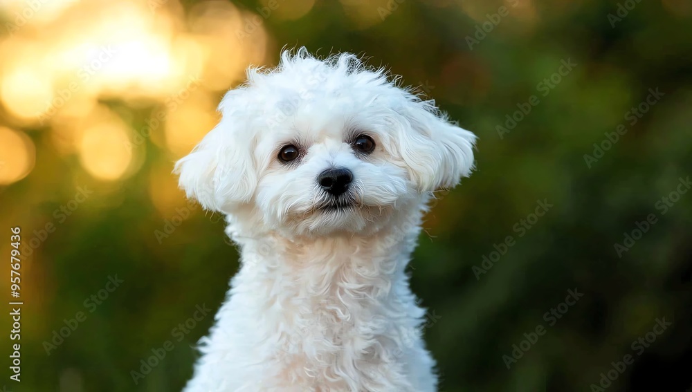 A fluffy white dog poses charmingly outdoors, showcasing its playful nature and adorable features against a soft background. A fluffy white dog poses charmingly outdoors, showcasing its playful nature and adorable features against a soft background.