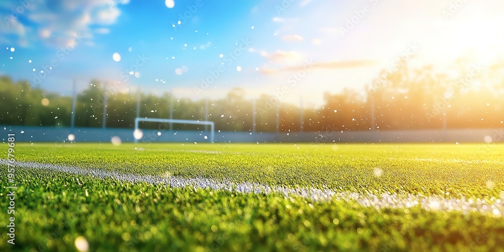 A Bright Sky Provides A Cheerful Backdrop To A Blurred Football Field, Enhancing The Energetic Atmosphere 
