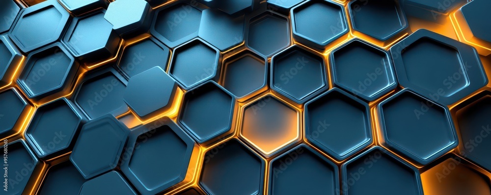 Abstract hexagonal honeycomb, 3D modern design, front view, intricate depth, cybernetic tone, complementary color scheme Abstract hexagonal honeycomb, 3D modern design, front view, intricate depth, cybernetic tone, complementary color scheme