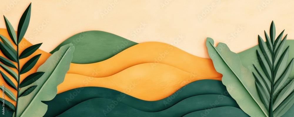 A drawing of a mountain with a green and yellow background A drawing of a mountain with a green and yellow background