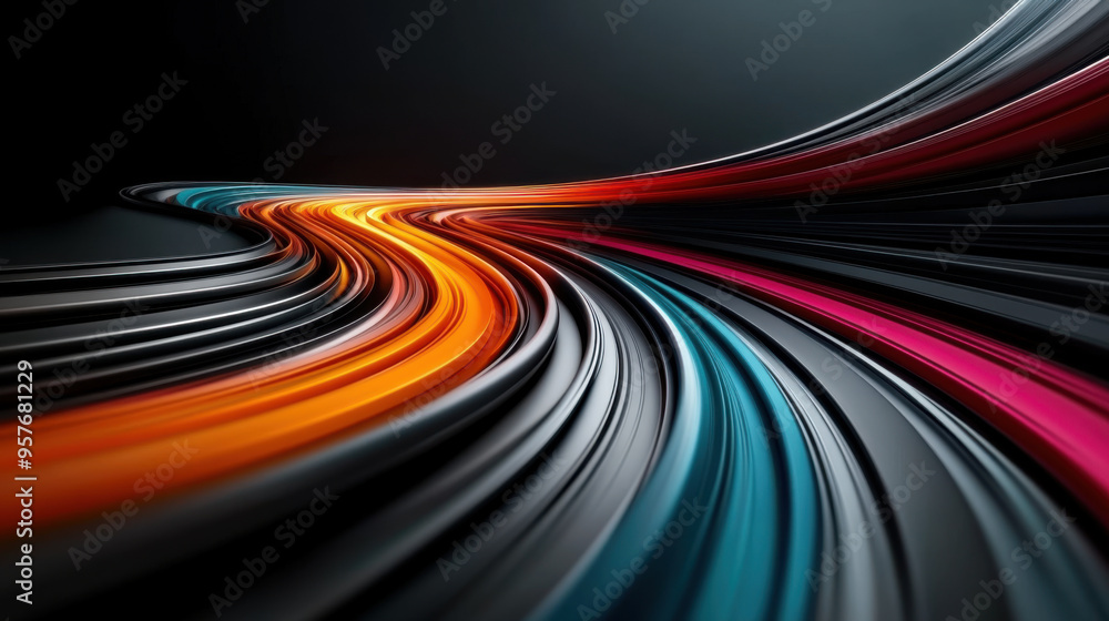 Dynamic abstract image of colorful curved lines in orange, red, blue, and black, creating a sleek and modern visual effect. Dynamic abstract image of colorful curved lines in orange, red, blue, and black, creating a sleek and modern visual effect.