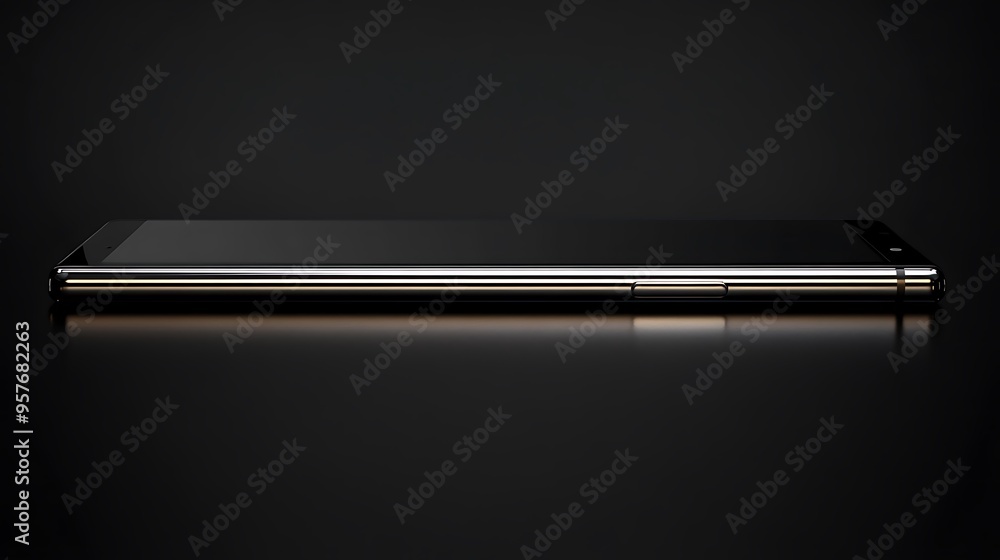 Black Smartphone with Gold Trim on a Black Background Black Smartphone with Gold Trim on a Black Background