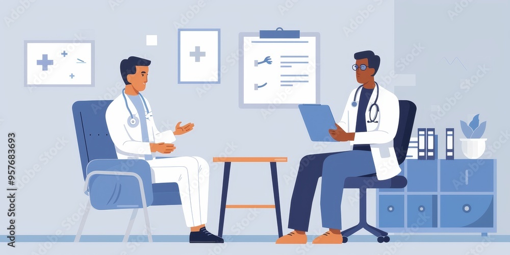 A doctor discussing treatment options with a patient covered by comprehensive health insurance, focusing on care access A doctor discussing treatment options with a patient covered by comprehensive health insurance, focusing on care access