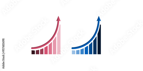 Growing bar graph icon on circle line. Rising arrow symbol vector