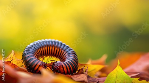 millipede isolated on autumn background photo