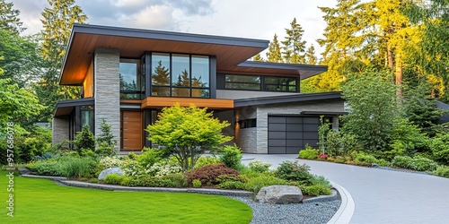 modern house with garden, exterior of beautiful home, modern architecture, suburban home