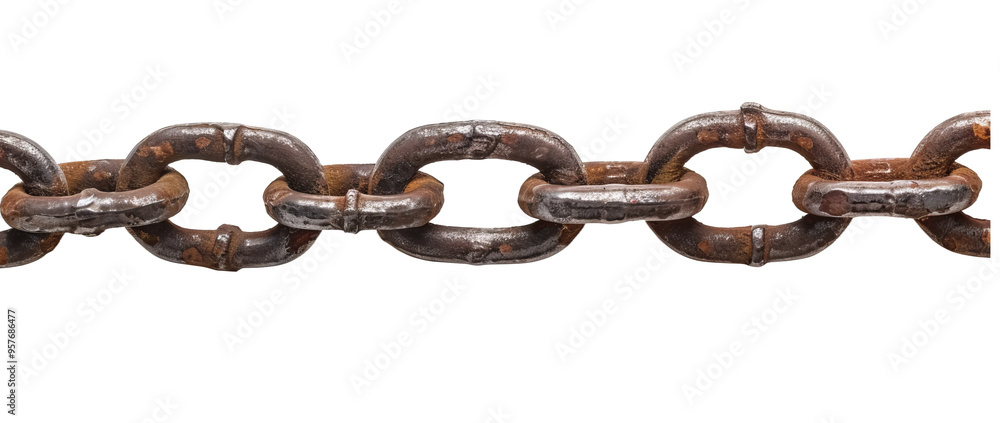 close up view of and old chain , Isolated on white background close up view of and old chain , Isolated on white background