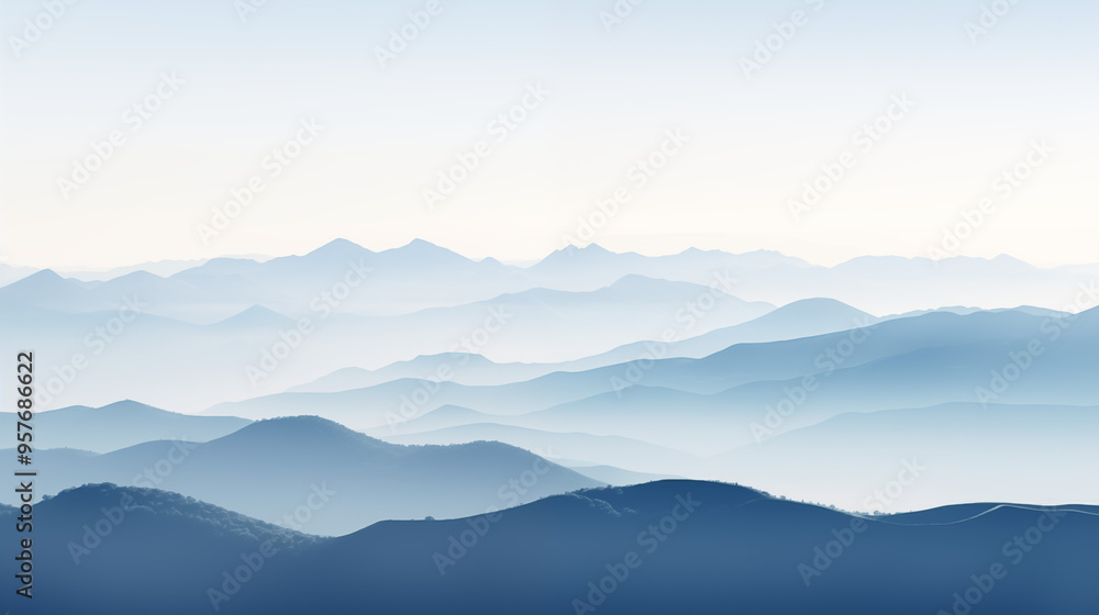 Blue Misty Mountain Ridges With Distant Peaks Blue Misty Mountain Ridges With Distant Peaks
