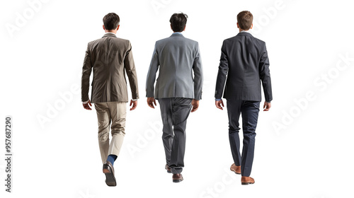 A Groupe of Business Men's Walking , Captured From Behind , Isolated On transparent Background - Quality Enhanced With Ai