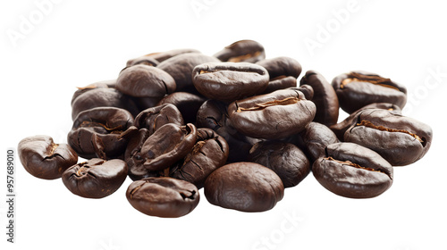 Coffee Beans Thrown - Isolated On Transparent Background , Quality Enhanced With Ai 