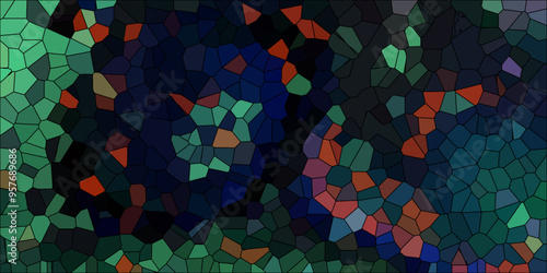 Abstract Seamless Multicolor Broken Stained-Glass Geometric Retro Tiles Pattern and Quartz Crystal Voronoi Diagram Background for Website, Fabric Printing, Brochures, Luxury/Premium Packaging	

