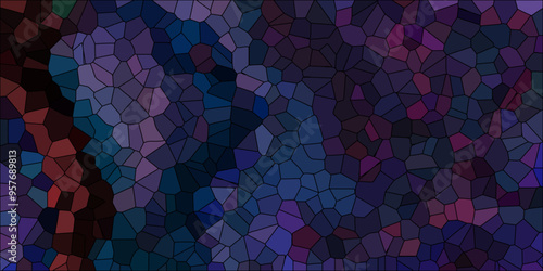 Abstract Seamless Multicolor Broken Stained-Glass Geometric Retro Tiles Pattern and Quartz Crystal Voronoi Diagram Background for Website, Fabric Printing, Brochures, Luxury/Premium Packaging	

