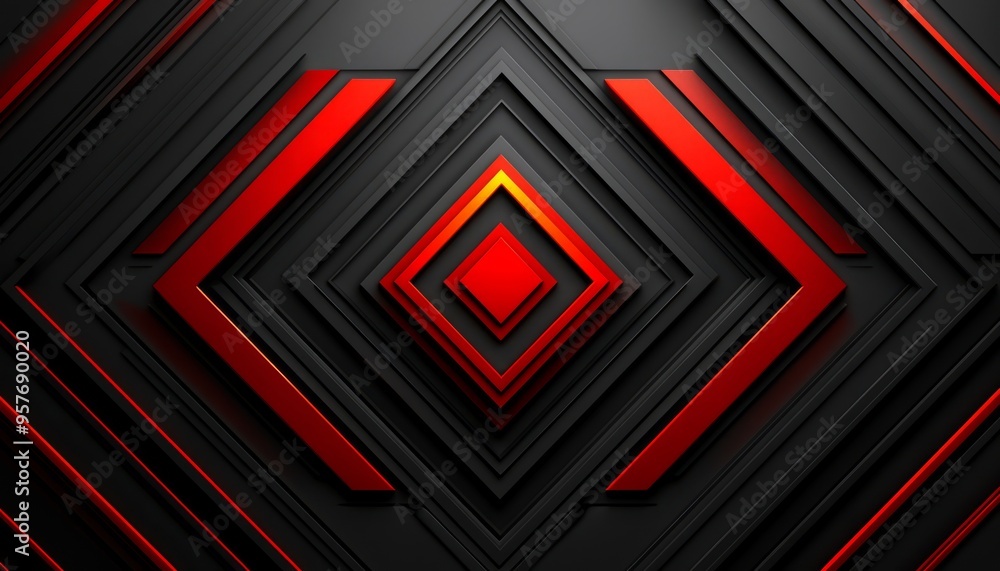 Fototapeta premium Abstract 3D Geometric Design with Red and Black Shapes
