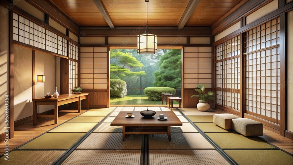A serene refuge unfolds, tatami mats echoing the soft rustle of paper screens, while minimal ornamentation whispers A serene refuge unfolds, tatami mats echoing the soft rustle of paper screens, while minimal ornamentation whispers