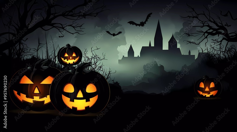 Halloween night, pumpkin, dark atmosphere, vector illustration Halloween night, pumpkin, dark atmosphere, vector illustration