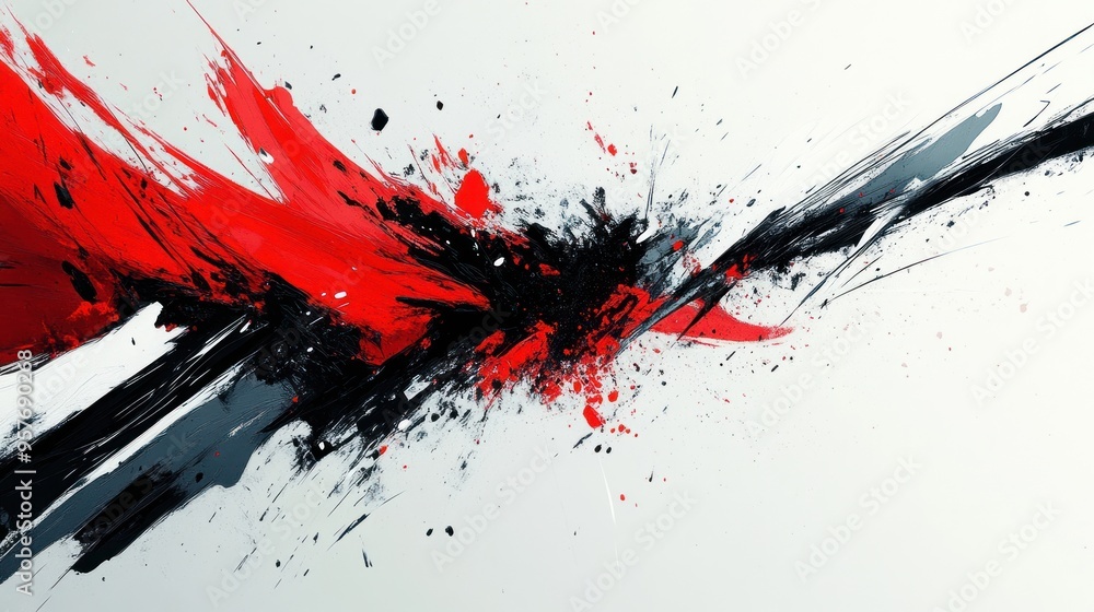 Abstract Red and Black Paint Splatter on White Canvas Abstract Red and Black Paint Splatter on White Canvas