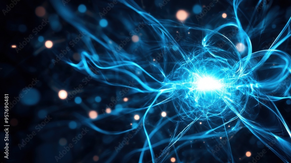Stunning abstract image of glowing blue energy waves emanating from a central point, representing power and movement. Stunning abstract image of glowing blue energy waves emanating from a central point, representing power and movement.