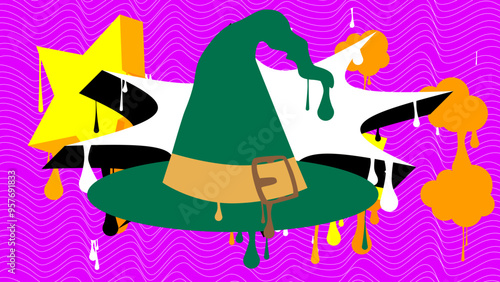 Witch's Hat Graffiti tag. Abstract modern street art decoration performed in urban painting style.
