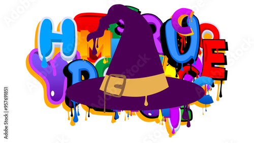 Witch's Hat Graffiti tag. Abstract modern street art decoration performed in urban painting style.