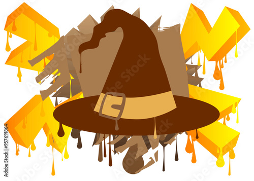 Witch's Hat Graffiti tag. Abstract modern street art decoration performed in urban painting style.