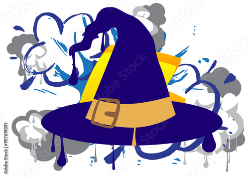 Witch's Hat Graffiti tag. Abstract modern street art decoration performed in urban painting style.