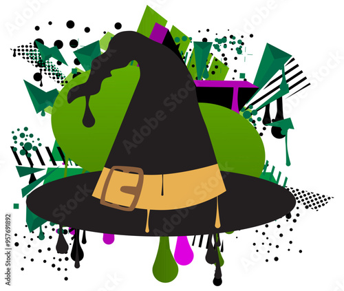 Witch's Hat Graffiti tag. Abstract modern street art decoration performed in urban painting style.