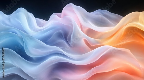 Abstract Wavy Fabric with Blue, Pink, and Orange Gradient