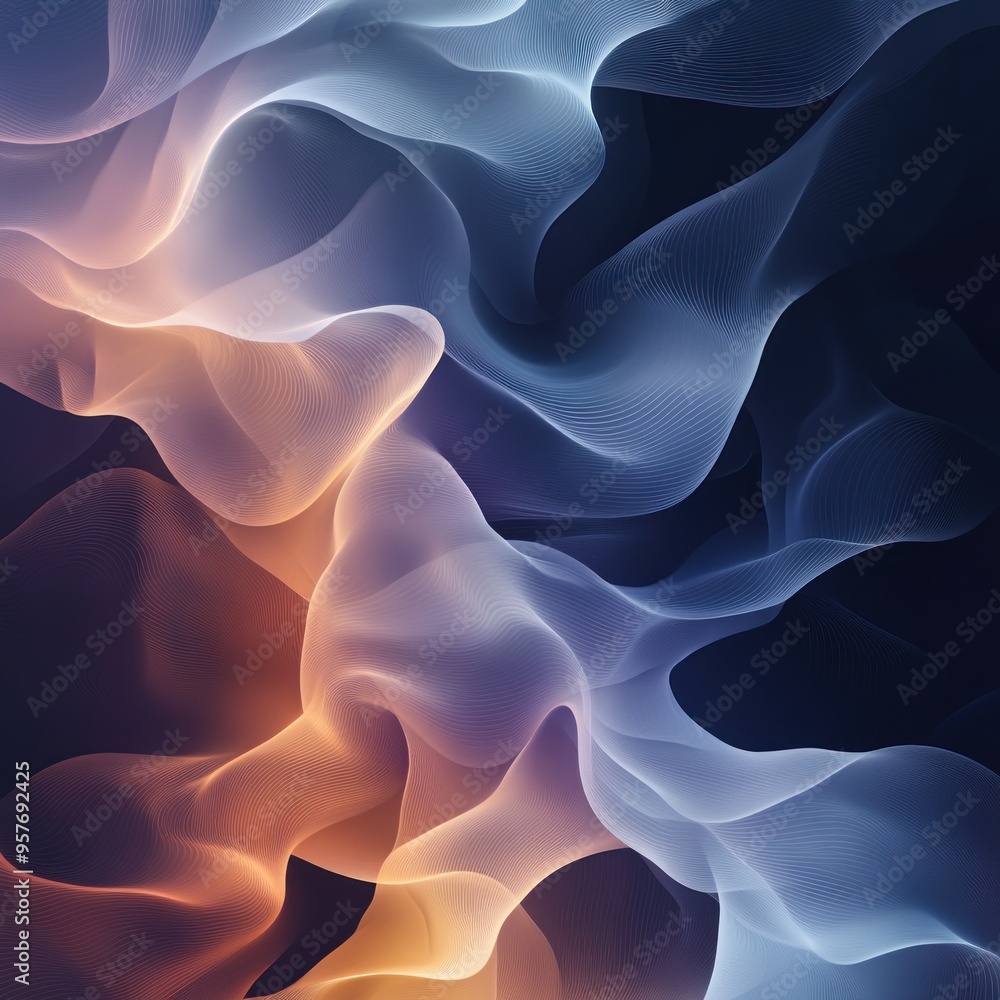 Obraz premium Abstract Flowing Lines in Blue, Orange, and White Hues