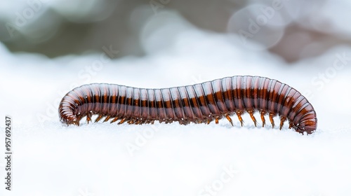 millipede isolated on winter background photo