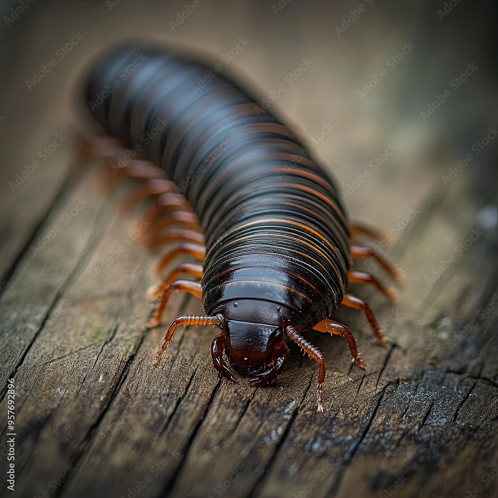 Fototapeta premium millipede isolated on wooden background