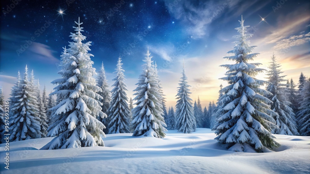 Obraz premium Snowy trees in a winter wonderland, snow, trees, winter, cold, frost, landscape, nature, white, scenic, outdoors, branches