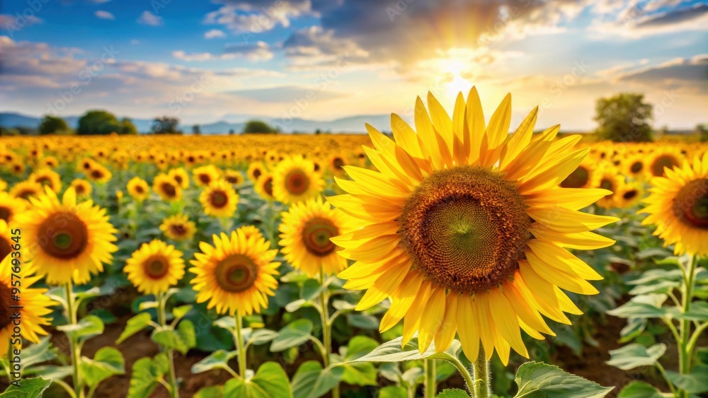 A beautiful yellow sunflower field in full bloom during the summer season, agriculture, nature, landscape, farm, flowers, petals A beautiful yellow sunflower field in full bloom during the summer season, agriculture, nature, landscape, farm, flowers, petals