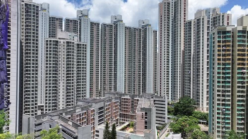 Drone Skyview in Yau Tong, a residential and industrial development building revitalization district located in Kowloon, between Kwun Tong Lei Yue Mun Lam Tin Tseung Kwan O, near Hong Kong  photo