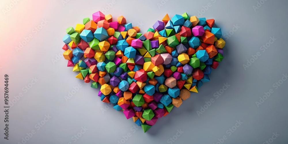 Geometric heart shape made of various colorful shapes for Valentine's day, love, romance, geometric, heart Geometric heart shape made of various colorful shapes for Valentine's day, love, romance, geometric, heart