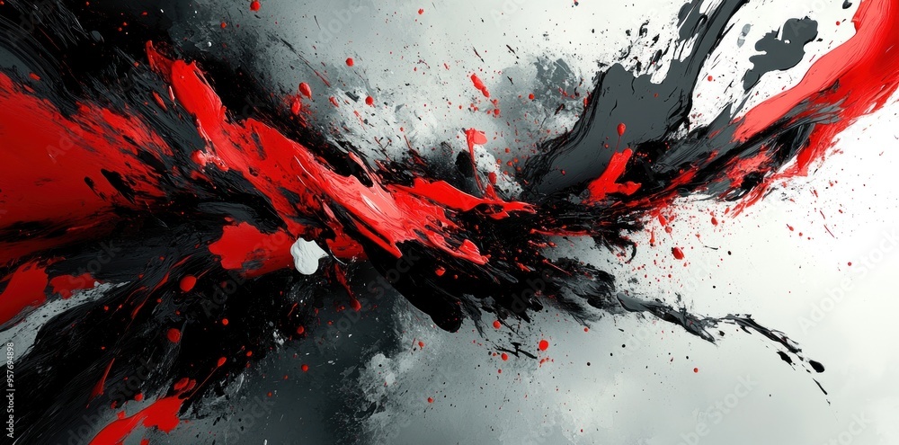 Abstract Red and Black Paint Splashes on White Background Abstract Red and Black Paint Splashes on White Background