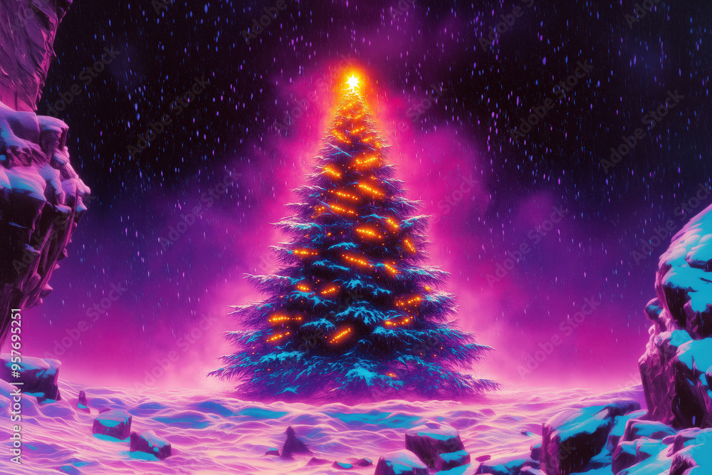 Enchanted Christmas Tree in Snowfall Enchanted Christmas Tree in Snowfall