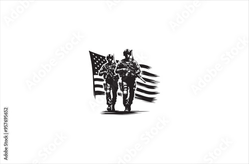 Silhouettes of Army Combat Soldiers, soldiers Vector bundle, Silhouette, Veteran Soldier vector. 