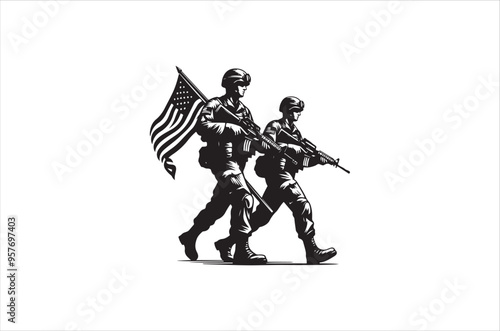 Silhouettes of Army Combat Soldiers, soldiers Vector bundle, Silhouette, Veteran Soldier vector. 