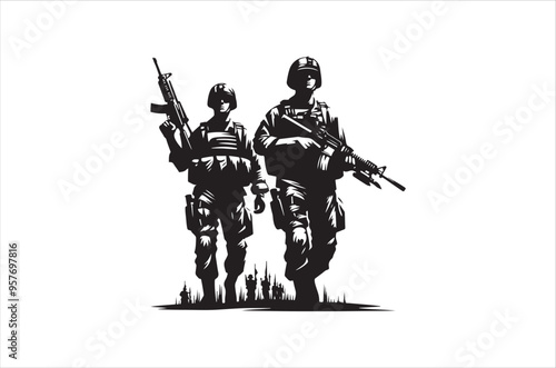 Silhouettes of Army Combat Soldiers, soldiers Vector bundle, Silhouette, Veteran Soldier vector. 