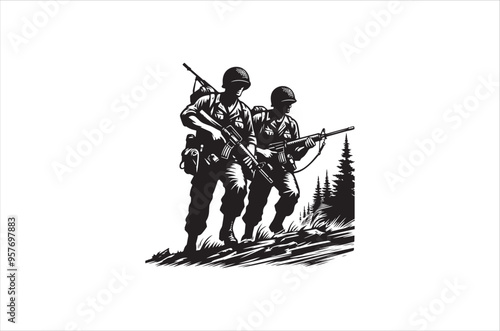 Silhouettes of Army Combat Soldiers, soldiers Vector bundle, Silhouette, Veteran Soldier vector. 