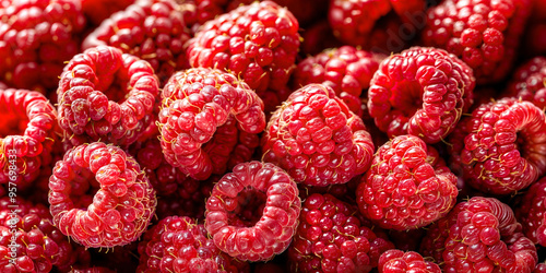 Fresh red raspberries background.