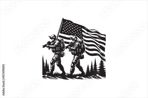 Silhouettes of Army Combat Soldiers, soldiers Vector bundle, Silhouette, Veteran Soldier vector. 